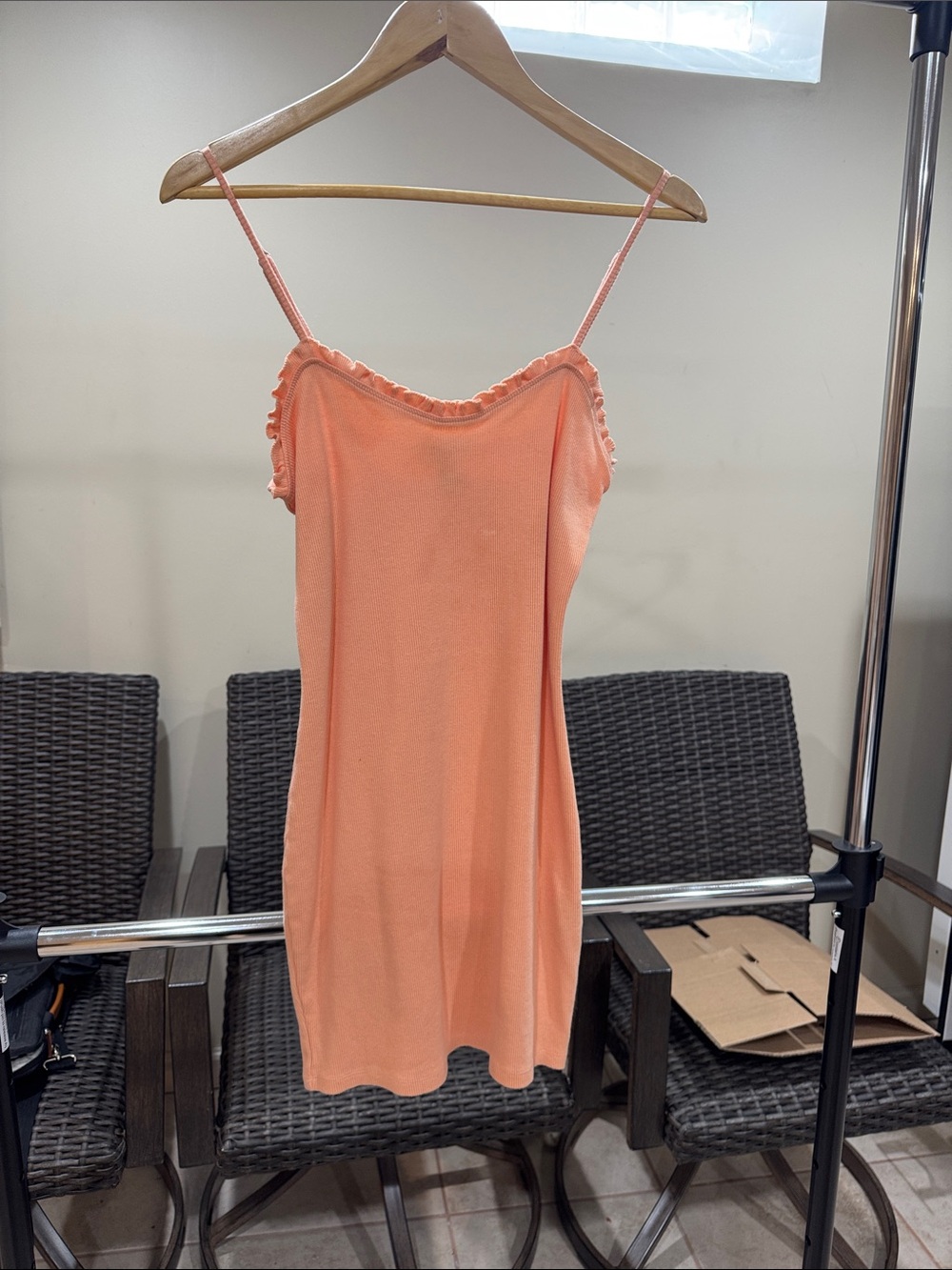 Peach Ruffle Trim Slip Dress